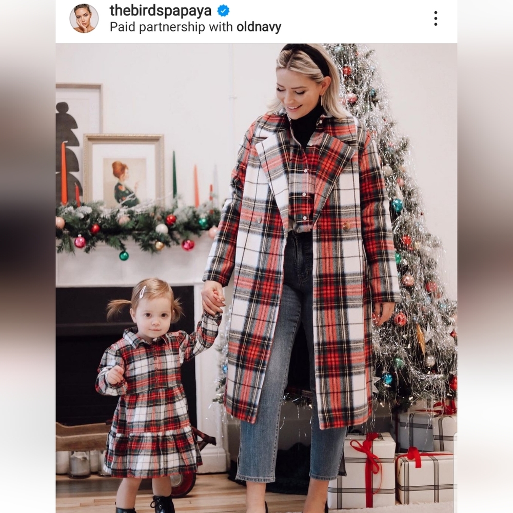 Old Navy Long Plaid Tartan Coat NWT Sz Lrg